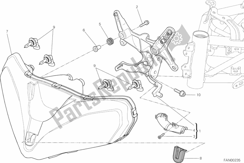 All parts for the Headlight of the Ducati Multistrada 1200 S Pikes Peak 2012